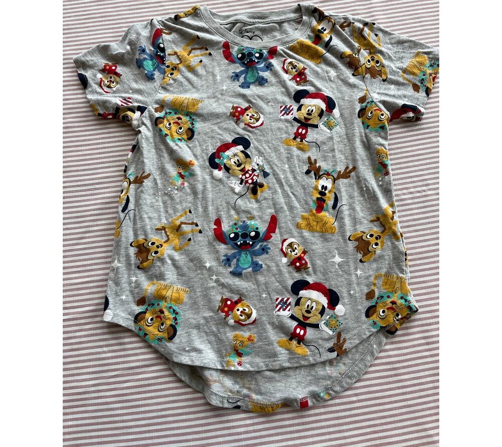 Disney 100 Christmas T-Shirt Juniors M Gray Mickey & Friends Festive Print